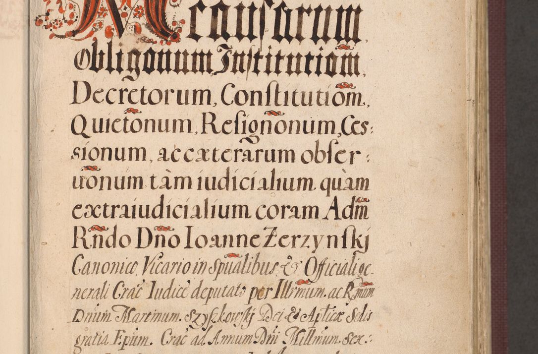 Zdjęcie nr 7 dla obiektu archiwalnego: Acta actorum causarum obligationum institutionum, decretorum, constitutionum, quietonum, resignonum, cessionum, accaeterarum, obseruonum tam iudicialium quam extraiudicialium coram Admondo Reverendo Domino Joanne Zerzynski Canonico, Vicario in Spiritualibus et Officiali generali Cracoviensis Iudice deputati per Illustrissimum ac Reverendissimum Dominum Martinum Szyszkowski Dei et Apostolice Sedis gratia Episcopum Cracoviensis ad Annum Domini Millesimum Sexcentesimum Decimum Septimum Indicatione quindecima Pontificus SS. D. N. D. Pauli Divina providentia Papae V. foeliciter moderni anno ipsus duodecimo continuantur