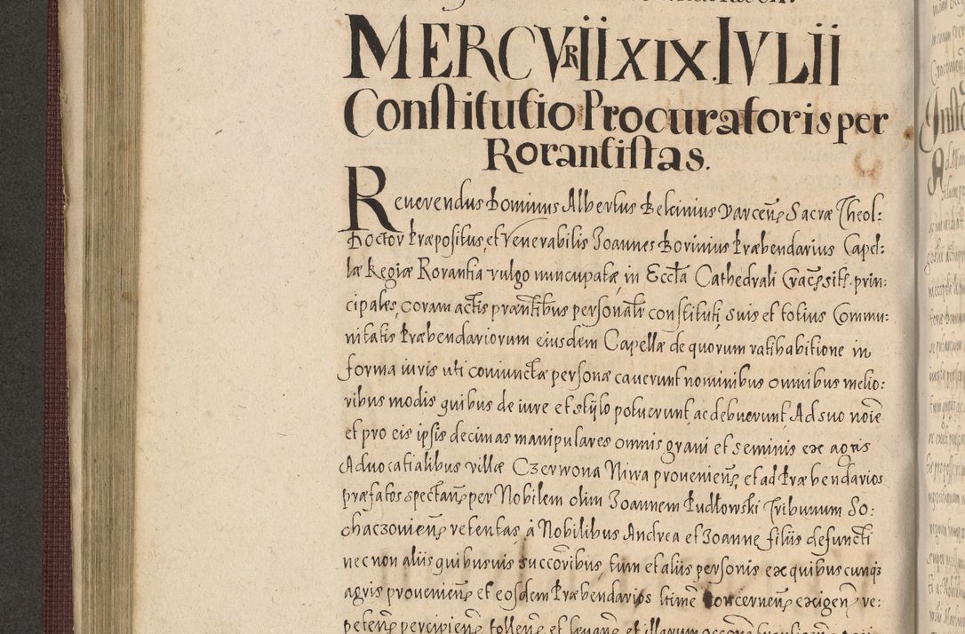 Zdjęcie nr 398 dla obiektu archiwalnego: Acta actorum causarum obligationum institutionum, decretorum, constitutionum, quietonum, resignonum, cessionum, accaeterarum, obseruonum tam iudicialium quam extraiudicialium coram Admondo Reverendo Domino Joanne Zerzynski Canonico, Vicario in Spiritualibus et Officiali generali Cracoviensis Iudice deputati per Illustrissimum ac Reverendissimum Dominum Martinum Szyszkowski Dei et Apostolice Sedis gratia Episcopum Cracoviensis ad Annum Domini Millesimum Sexcentesimum Decimum Septimum Indicatione quindecima Pontificus SS. D. N. D. Pauli Divina providentia Papae V. foeliciter moderni anno ipsus duodecimo continuantur