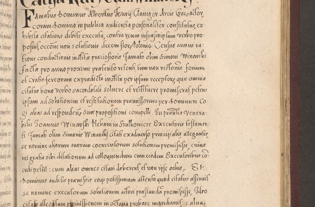 Zdjęcie nr 393 dla obiektu archiwalnego: Acta actorum causarum obligationum institutionum, decretorum, constitutionum, quietonum, resignonum, cessionum, accaeterarum, obseruonum tam iudicialium quam extraiudicialium coram Admondo Reverendo Domino Joanne Zerzynski Canonico, Vicario in Spiritualibus et Officiali generali Cracoviensis Iudice deputati per Illustrissimum ac Reverendissimum Dominum Martinum Szyszkowski Dei et Apostolice Sedis gratia Episcopum Cracoviensis ad Annum Domini Millesimum Sexcentesimum Decimum Septimum Indicatione quindecima Pontificus SS. D. N. D. Pauli Divina providentia Papae V. foeliciter moderni anno ipsus duodecimo continuantur