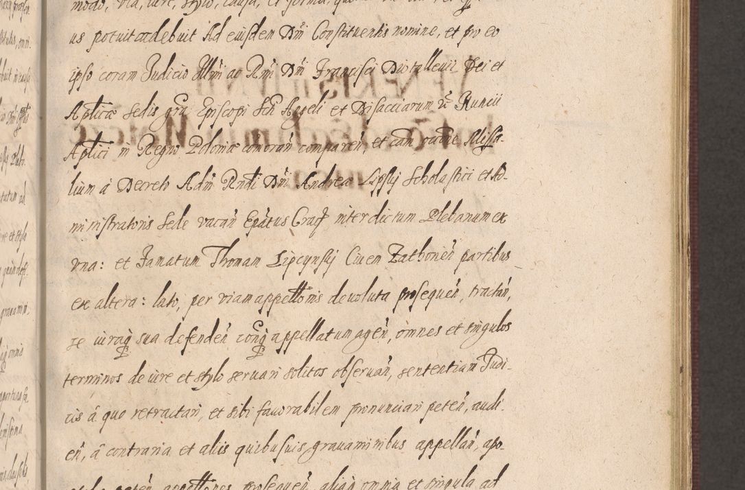 Zdjęcie nr 385 dla obiektu archiwalnego: Acta actorum causarum obligationum institutionum, decretorum, constitutionum, quietonum, resignonum, cessionum, accaeterarum, obseruonum tam iudicialium quam extraiudicialium coram Admondo Reverendo Domino Joanne Zerzynski Canonico, Vicario in Spiritualibus et Officiali generali Cracoviensis Iudice deputati per Illustrissimum ac Reverendissimum Dominum Martinum Szyszkowski Dei et Apostolice Sedis gratia Episcopum Cracoviensis ad Annum Domini Millesimum Sexcentesimum Decimum Septimum Indicatione quindecima Pontificus SS. D. N. D. Pauli Divina providentia Papae V. foeliciter moderni anno ipsus duodecimo continuantur