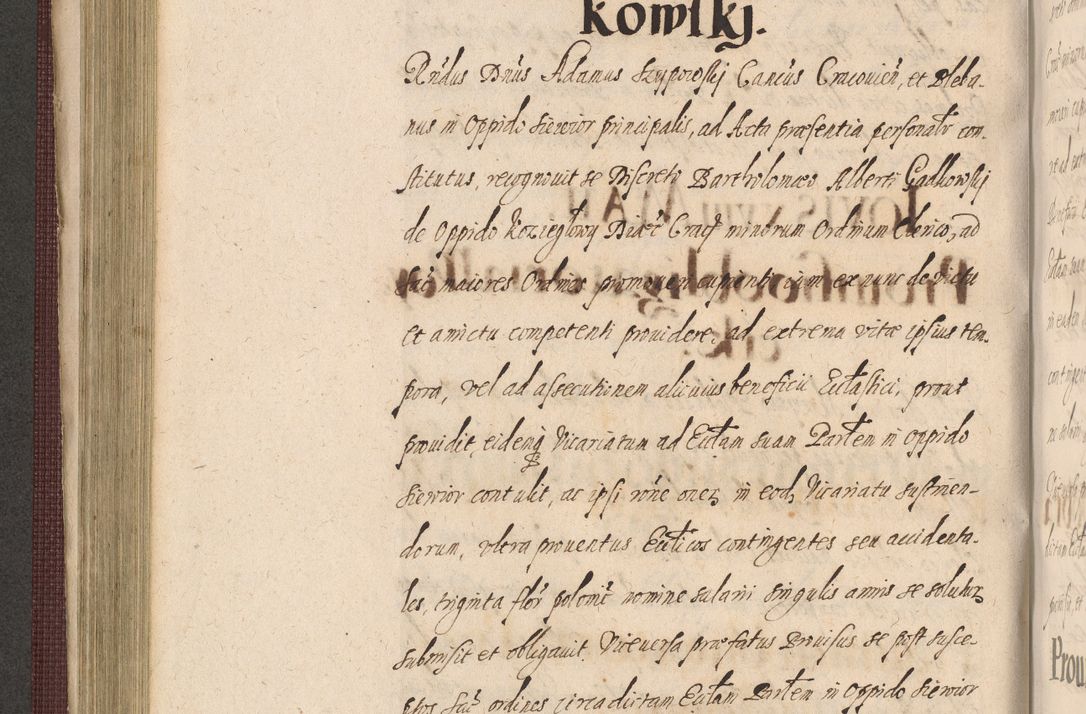 Zdjęcie nr 370 dla obiektu archiwalnego: Acta actorum causarum obligationum institutionum, decretorum, constitutionum, quietonum, resignonum, cessionum, accaeterarum, obseruonum tam iudicialium quam extraiudicialium coram Admondo Reverendo Domino Joanne Zerzynski Canonico, Vicario in Spiritualibus et Officiali generali Cracoviensis Iudice deputati per Illustrissimum ac Reverendissimum Dominum Martinum Szyszkowski Dei et Apostolice Sedis gratia Episcopum Cracoviensis ad Annum Domini Millesimum Sexcentesimum Decimum Septimum Indicatione quindecima Pontificus SS. D. N. D. Pauli Divina providentia Papae V. foeliciter moderni anno ipsus duodecimo continuantur