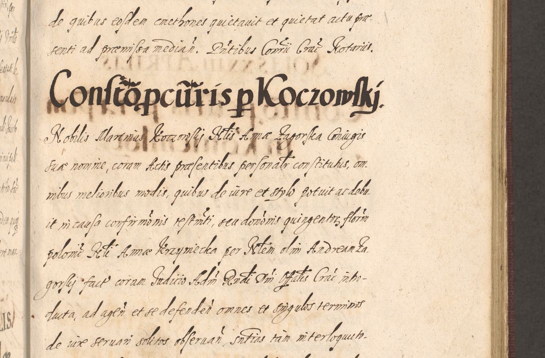 Zdjęcie nr 323 dla obiektu archiwalnego: Acta actorum causarum obligationum institutionum, decretorum, constitutionum, quietonum, resignonum, cessionum, accaeterarum, obseruonum tam iudicialium quam extraiudicialium coram Admondo Reverendo Domino Joanne Zerzynski Canonico, Vicario in Spiritualibus et Officiali generali Cracoviensis Iudice deputati per Illustrissimum ac Reverendissimum Dominum Martinum Szyszkowski Dei et Apostolice Sedis gratia Episcopum Cracoviensis ad Annum Domini Millesimum Sexcentesimum Decimum Septimum Indicatione quindecima Pontificus SS. D. N. D. Pauli Divina providentia Papae V. foeliciter moderni anno ipsus duodecimo continuantur