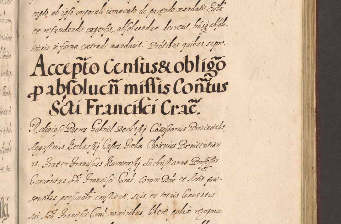 Zdjęcie nr 267 dla obiektu archiwalnego: Acta actorum causarum obligationum institutionum, decretorum, constitutionum, quietonum, resignonum, cessionum, accaeterarum, obseruonum tam iudicialium quam extraiudicialium coram Admondo Reverendo Domino Joanne Zerzynski Canonico, Vicario in Spiritualibus et Officiali generali Cracoviensis Iudice deputati per Illustrissimum ac Reverendissimum Dominum Martinum Szyszkowski Dei et Apostolice Sedis gratia Episcopum Cracoviensis ad Annum Domini Millesimum Sexcentesimum Decimum Septimum Indicatione quindecima Pontificus SS. D. N. D. Pauli Divina providentia Papae V. foeliciter moderni anno ipsus duodecimo continuantur