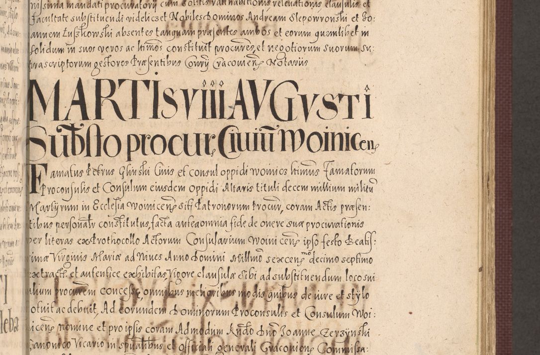 Zdjęcie nr 409 dla obiektu archiwalnego: Acta actorum causarum obligationum institutionum, decretorum, constitutionum, quietonum, resignonum, cessionum, accaeterarum, obseruonum tam iudicialium quam extraiudicialium coram Admondo Reverendo Domino Joanne Zerzynski Canonico, Vicario in Spiritualibus et Officiali generali Cracoviensis Iudice deputati per Illustrissimum ac Reverendissimum Dominum Martinum Szyszkowski Dei et Apostolice Sedis gratia Episcopum Cracoviensis ad Annum Domini Millesimum Sexcentesimum Decimum Septimum Indicatione quindecima Pontificus SS. D. N. D. Pauli Divina providentia Papae V. foeliciter moderni anno ipsus duodecimo continuantur