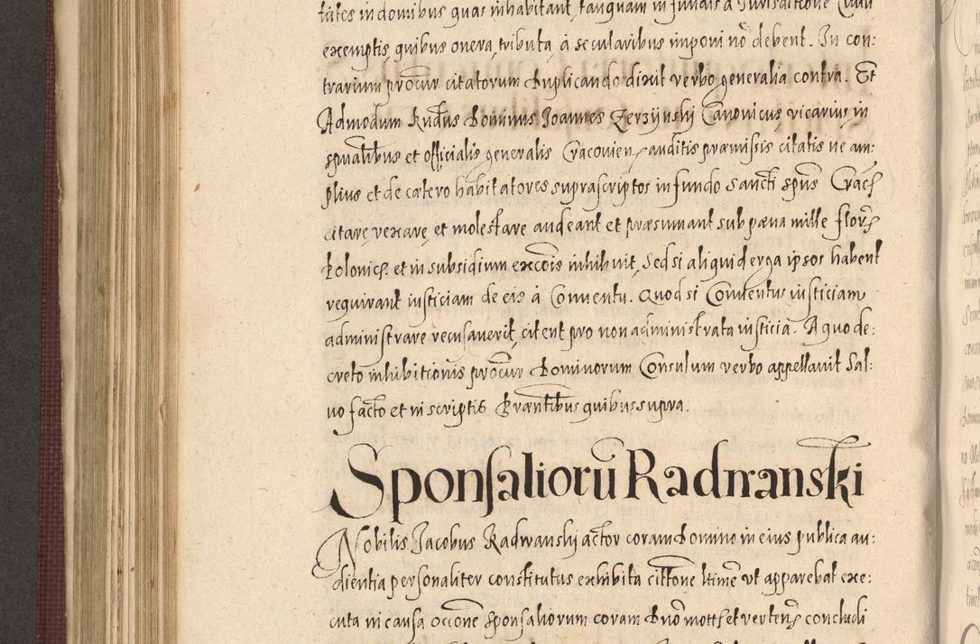 Zdjęcie nr 602 dla obiektu archiwalnego: Acta actorum causarum obligationum institutionum, decretorum, constitutionum, quietonum, resignonum, cessionum, accaeterarum, obseruonum tam iudicialium quam extraiudicialium coram Admondo Reverendo Domino Joanne Zerzynski Canonico, Vicario in Spiritualibus et Officiali generali Cracoviensis Iudice deputati per Illustrissimum ac Reverendissimum Dominum Martinum Szyszkowski Dei et Apostolice Sedis gratia Episcopum Cracoviensis ad Annum Domini Millesimum Sexcentesimum Decimum Septimum Indicatione quindecima Pontificus SS. D. N. D. Pauli Divina providentia Papae V. foeliciter moderni anno ipsus duodecimo continuantur