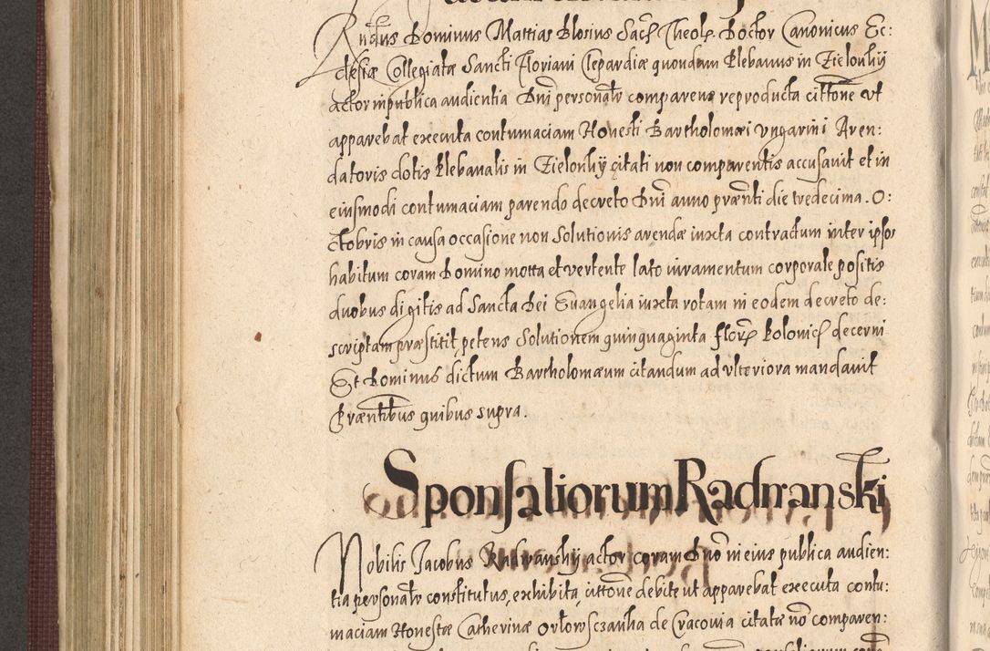 Zdjęcie nr 584 dla obiektu archiwalnego: Acta actorum causarum obligationum institutionum, decretorum, constitutionum, quietonum, resignonum, cessionum, accaeterarum, obseruonum tam iudicialium quam extraiudicialium coram Admondo Reverendo Domino Joanne Zerzynski Canonico, Vicario in Spiritualibus et Officiali generali Cracoviensis Iudice deputati per Illustrissimum ac Reverendissimum Dominum Martinum Szyszkowski Dei et Apostolice Sedis gratia Episcopum Cracoviensis ad Annum Domini Millesimum Sexcentesimum Decimum Septimum Indicatione quindecima Pontificus SS. D. N. D. Pauli Divina providentia Papae V. foeliciter moderni anno ipsus duodecimo continuantur