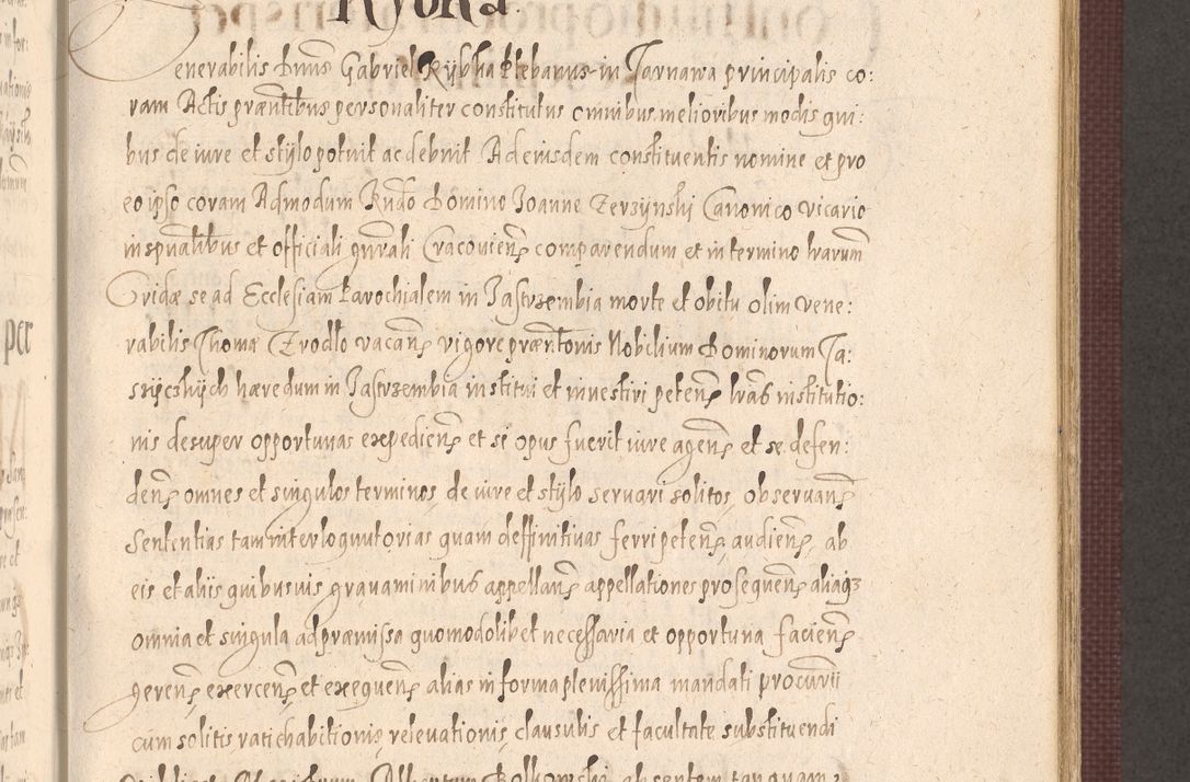 Zdjęcie nr 575 dla obiektu archiwalnego: Acta actorum causarum obligationum institutionum, decretorum, constitutionum, quietonum, resignonum, cessionum, accaeterarum, obseruonum tam iudicialium quam extraiudicialium coram Admondo Reverendo Domino Joanne Zerzynski Canonico, Vicario in Spiritualibus et Officiali generali Cracoviensis Iudice deputati per Illustrissimum ac Reverendissimum Dominum Martinum Szyszkowski Dei et Apostolice Sedis gratia Episcopum Cracoviensis ad Annum Domini Millesimum Sexcentesimum Decimum Septimum Indicatione quindecima Pontificus SS. D. N. D. Pauli Divina providentia Papae V. foeliciter moderni anno ipsus duodecimo continuantur