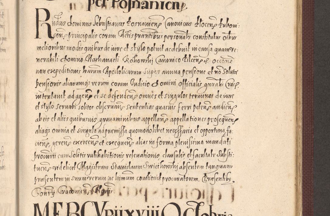 Zdjęcie nr 555 dla obiektu archiwalnego: Acta actorum causarum obligationum institutionum, decretorum, constitutionum, quietonum, resignonum, cessionum, accaeterarum, obseruonum tam iudicialium quam extraiudicialium coram Admondo Reverendo Domino Joanne Zerzynski Canonico, Vicario in Spiritualibus et Officiali generali Cracoviensis Iudice deputati per Illustrissimum ac Reverendissimum Dominum Martinum Szyszkowski Dei et Apostolice Sedis gratia Episcopum Cracoviensis ad Annum Domini Millesimum Sexcentesimum Decimum Septimum Indicatione quindecima Pontificus SS. D. N. D. Pauli Divina providentia Papae V. foeliciter moderni anno ipsus duodecimo continuantur