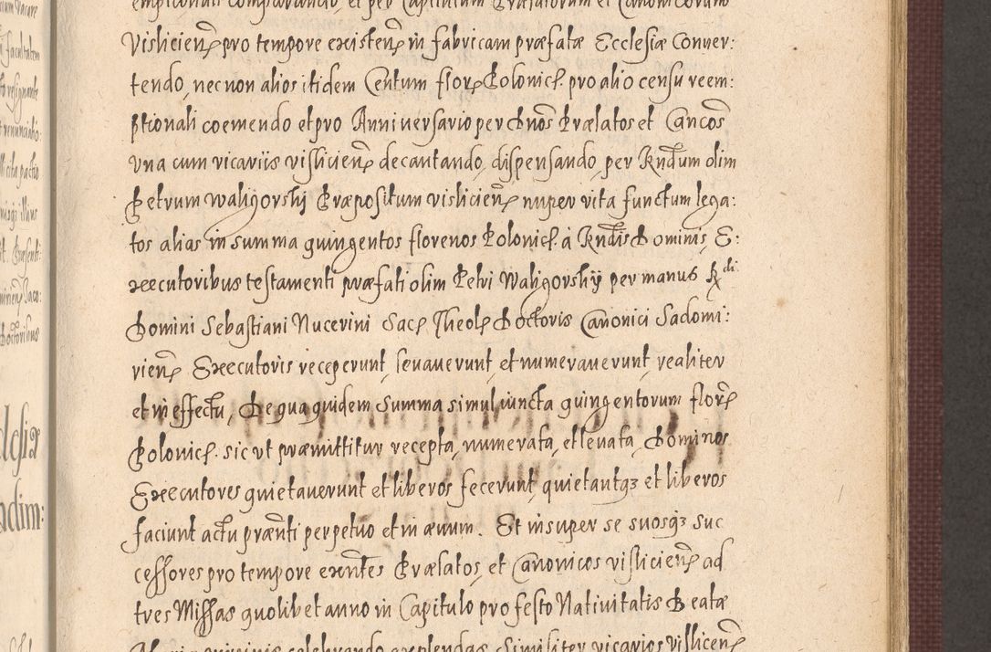 Zdjęcie nr 547 dla obiektu archiwalnego: Acta actorum causarum obligationum institutionum, decretorum, constitutionum, quietonum, resignonum, cessionum, accaeterarum, obseruonum tam iudicialium quam extraiudicialium coram Admondo Reverendo Domino Joanne Zerzynski Canonico, Vicario in Spiritualibus et Officiali generali Cracoviensis Iudice deputati per Illustrissimum ac Reverendissimum Dominum Martinum Szyszkowski Dei et Apostolice Sedis gratia Episcopum Cracoviensis ad Annum Domini Millesimum Sexcentesimum Decimum Septimum Indicatione quindecima Pontificus SS. D. N. D. Pauli Divina providentia Papae V. foeliciter moderni anno ipsus duodecimo continuantur