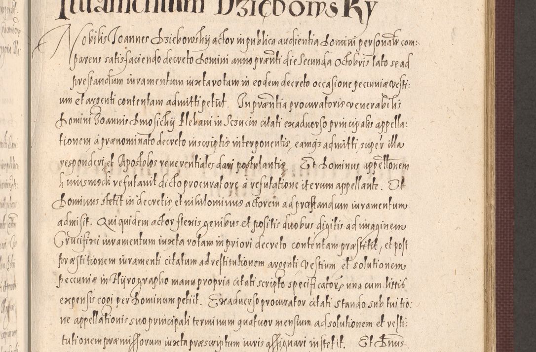 Zdjęcie nr 523 dla obiektu archiwalnego: Acta actorum causarum obligationum institutionum, decretorum, constitutionum, quietonum, resignonum, cessionum, accaeterarum, obseruonum tam iudicialium quam extraiudicialium coram Admondo Reverendo Domino Joanne Zerzynski Canonico, Vicario in Spiritualibus et Officiali generali Cracoviensis Iudice deputati per Illustrissimum ac Reverendissimum Dominum Martinum Szyszkowski Dei et Apostolice Sedis gratia Episcopum Cracoviensis ad Annum Domini Millesimum Sexcentesimum Decimum Septimum Indicatione quindecima Pontificus SS. D. N. D. Pauli Divina providentia Papae V. foeliciter moderni anno ipsus duodecimo continuantur