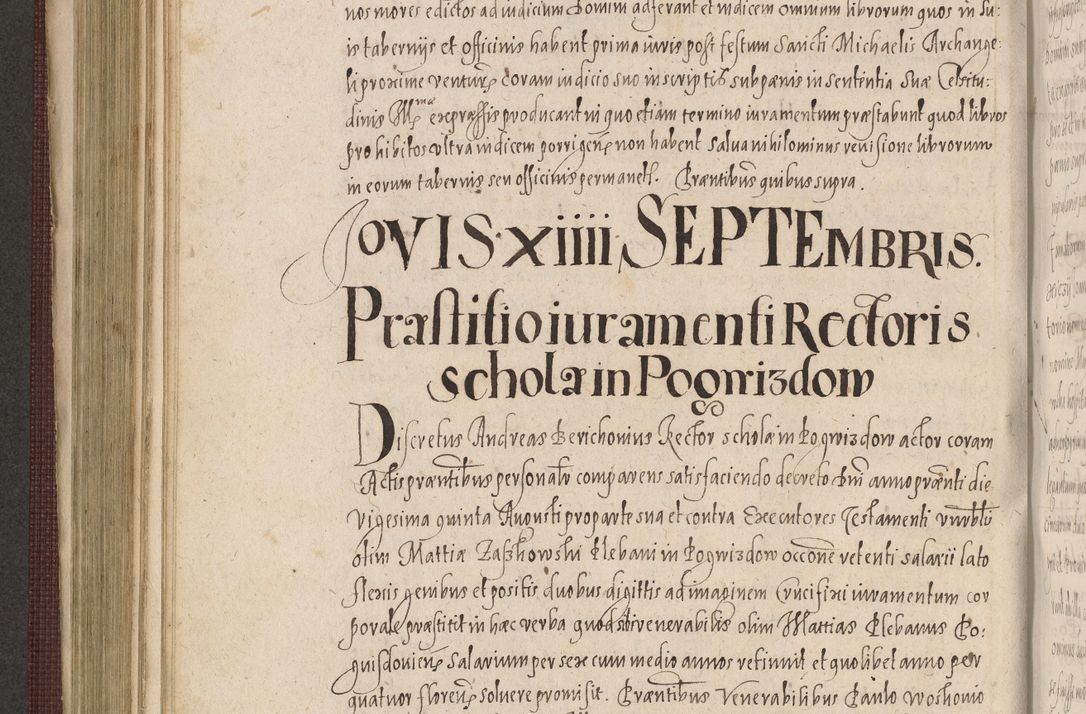 Zdjęcie nr 484 dla obiektu archiwalnego: Acta actorum causarum obligationum institutionum, decretorum, constitutionum, quietonum, resignonum, cessionum, accaeterarum, obseruonum tam iudicialium quam extraiudicialium coram Admondo Reverendo Domino Joanne Zerzynski Canonico, Vicario in Spiritualibus et Officiali generali Cracoviensis Iudice deputati per Illustrissimum ac Reverendissimum Dominum Martinum Szyszkowski Dei et Apostolice Sedis gratia Episcopum Cracoviensis ad Annum Domini Millesimum Sexcentesimum Decimum Septimum Indicatione quindecima Pontificus SS. D. N. D. Pauli Divina providentia Papae V. foeliciter moderni anno ipsus duodecimo continuantur