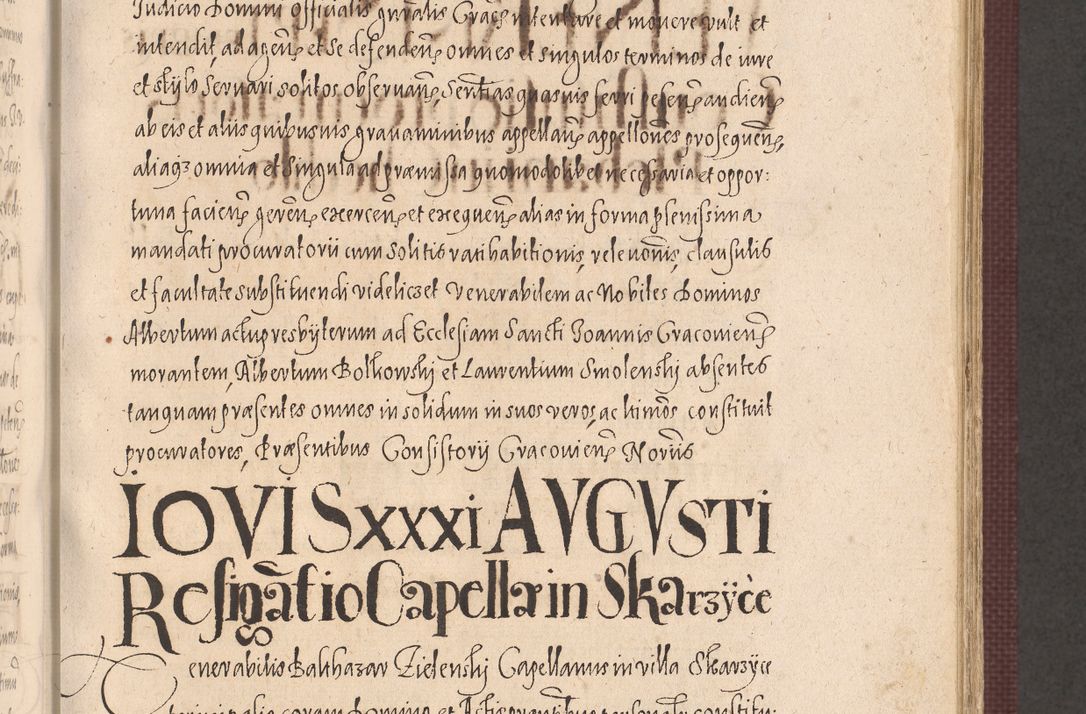 Zdjęcie nr 453 dla obiektu archiwalnego: Acta actorum causarum obligationum institutionum, decretorum, constitutionum, quietonum, resignonum, cessionum, accaeterarum, obseruonum tam iudicialium quam extraiudicialium coram Admondo Reverendo Domino Joanne Zerzynski Canonico, Vicario in Spiritualibus et Officiali generali Cracoviensis Iudice deputati per Illustrissimum ac Reverendissimum Dominum Martinum Szyszkowski Dei et Apostolice Sedis gratia Episcopum Cracoviensis ad Annum Domini Millesimum Sexcentesimum Decimum Septimum Indicatione quindecima Pontificus SS. D. N. D. Pauli Divina providentia Papae V. foeliciter moderni anno ipsus duodecimo continuantur