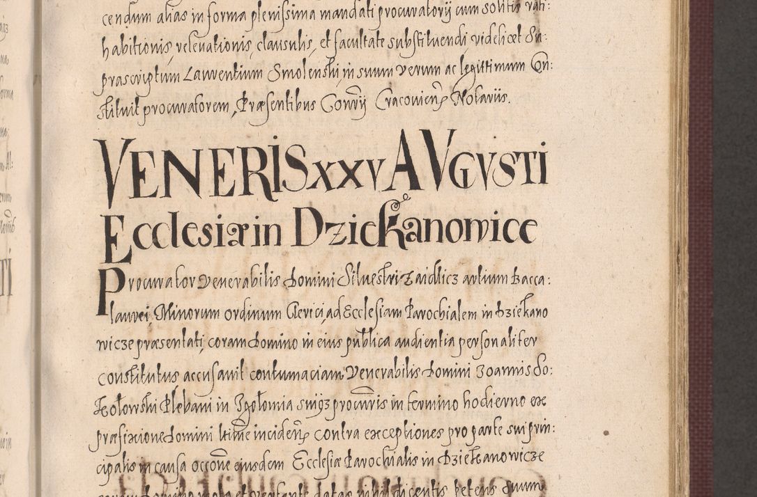 Zdjęcie nr 437 dla obiektu archiwalnego: Acta actorum causarum obligationum institutionum, decretorum, constitutionum, quietonum, resignonum, cessionum, accaeterarum, obseruonum tam iudicialium quam extraiudicialium coram Admondo Reverendo Domino Joanne Zerzynski Canonico, Vicario in Spiritualibus et Officiali generali Cracoviensis Iudice deputati per Illustrissimum ac Reverendissimum Dominum Martinum Szyszkowski Dei et Apostolice Sedis gratia Episcopum Cracoviensis ad Annum Domini Millesimum Sexcentesimum Decimum Septimum Indicatione quindecima Pontificus SS. D. N. D. Pauli Divina providentia Papae V. foeliciter moderni anno ipsus duodecimo continuantur