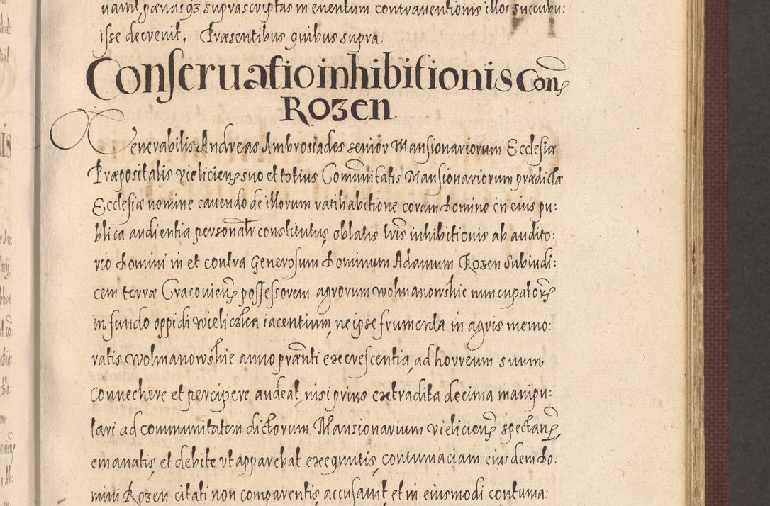 Zdjęcie nr 417 dla obiektu archiwalnego: Acta actorum causarum obligationum institutionum, decretorum, constitutionum, quietonum, resignonum, cessionum, accaeterarum, obseruonum tam iudicialium quam extraiudicialium coram Admondo Reverendo Domino Joanne Zerzynski Canonico, Vicario in Spiritualibus et Officiali generali Cracoviensis Iudice deputati per Illustrissimum ac Reverendissimum Dominum Martinum Szyszkowski Dei et Apostolice Sedis gratia Episcopum Cracoviensis ad Annum Domini Millesimum Sexcentesimum Decimum Septimum Indicatione quindecima Pontificus SS. D. N. D. Pauli Divina providentia Papae V. foeliciter moderni anno ipsus duodecimo continuantur