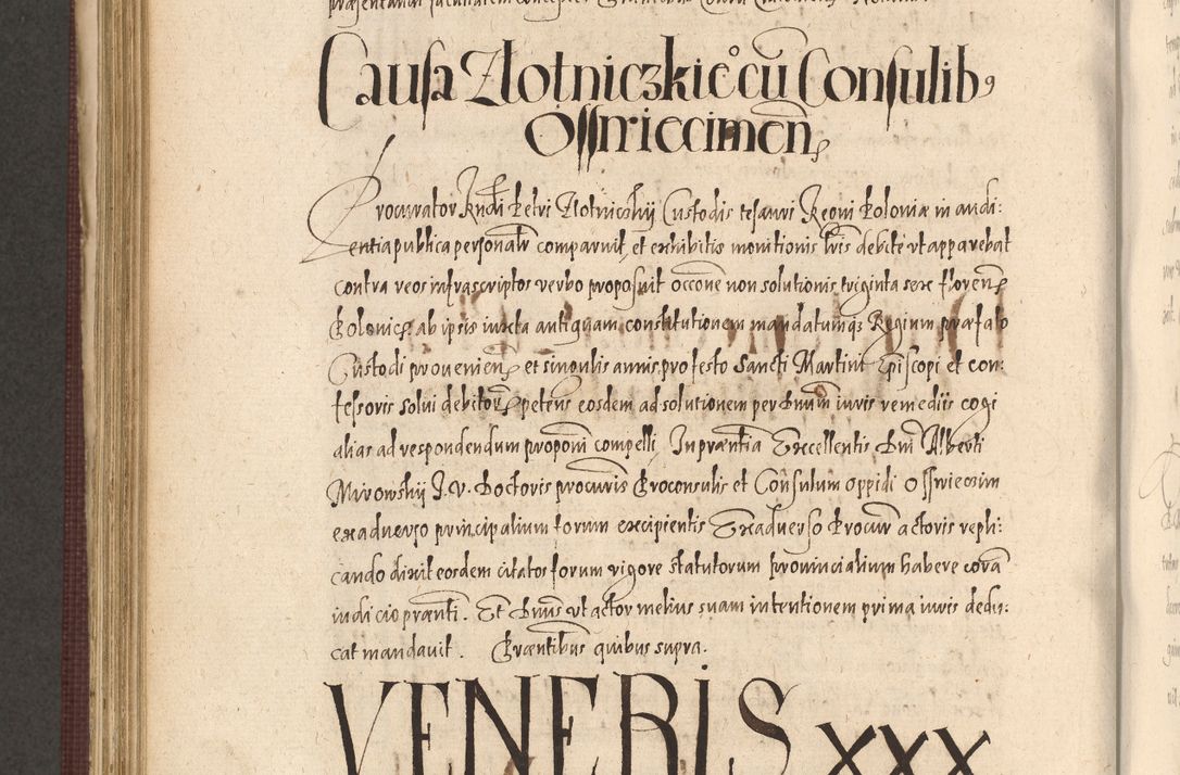 Zdjęcie nr 802 dla obiektu archiwalnego: Acta actorum causarum obligationum institutionum, decretorum, constitutionum, quietonum, resignonum, cessionum, accaeterarum, obseruonum tam iudicialium quam extraiudicialium coram Admondo Reverendo Domino Joanne Zerzynski Canonico, Vicario in Spiritualibus et Officiali generali Cracoviensis Iudice deputati per Illustrissimum ac Reverendissimum Dominum Martinum Szyszkowski Dei et Apostolice Sedis gratia Episcopum Cracoviensis ad Annum Domini Millesimum Sexcentesimum Decimum Septimum Indicatione quindecima Pontificus SS. D. N. D. Pauli Divina providentia Papae V. foeliciter moderni anno ipsus duodecimo continuantur