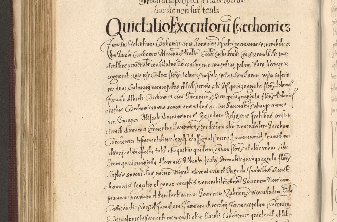 Zdjęcie nr 760 dla obiektu archiwalnego: Acta actorum causarum obligationum institutionum, decretorum, constitutionum, quietonum, resignonum, cessionum, accaeterarum, obseruonum tam iudicialium quam extraiudicialium coram Admondo Reverendo Domino Joanne Zerzynski Canonico, Vicario in Spiritualibus et Officiali generali Cracoviensis Iudice deputati per Illustrissimum ac Reverendissimum Dominum Martinum Szyszkowski Dei et Apostolice Sedis gratia Episcopum Cracoviensis ad Annum Domini Millesimum Sexcentesimum Decimum Septimum Indicatione quindecima Pontificus SS. D. N. D. Pauli Divina providentia Papae V. foeliciter moderni anno ipsus duodecimo continuantur