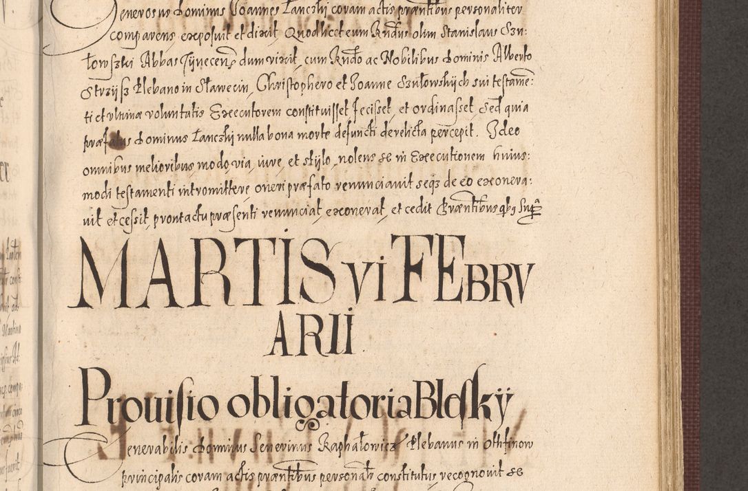 Zdjęcie nr 715 dla obiektu archiwalnego: Acta actorum causarum obligationum institutionum, decretorum, constitutionum, quietonum, resignonum, cessionum, accaeterarum, obseruonum tam iudicialium quam extraiudicialium coram Admondo Reverendo Domino Joanne Zerzynski Canonico, Vicario in Spiritualibus et Officiali generali Cracoviensis Iudice deputati per Illustrissimum ac Reverendissimum Dominum Martinum Szyszkowski Dei et Apostolice Sedis gratia Episcopum Cracoviensis ad Annum Domini Millesimum Sexcentesimum Decimum Septimum Indicatione quindecima Pontificus SS. D. N. D. Pauli Divina providentia Papae V. foeliciter moderni anno ipsus duodecimo continuantur