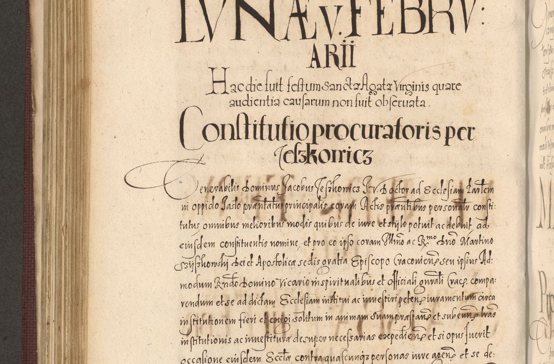 Zdjęcie nr 714 dla obiektu archiwalnego: Acta actorum causarum obligationum institutionum, decretorum, constitutionum, quietonum, resignonum, cessionum, accaeterarum, obseruonum tam iudicialium quam extraiudicialium coram Admondo Reverendo Domino Joanne Zerzynski Canonico, Vicario in Spiritualibus et Officiali generali Cracoviensis Iudice deputati per Illustrissimum ac Reverendissimum Dominum Martinum Szyszkowski Dei et Apostolice Sedis gratia Episcopum Cracoviensis ad Annum Domini Millesimum Sexcentesimum Decimum Septimum Indicatione quindecima Pontificus SS. D. N. D. Pauli Divina providentia Papae V. foeliciter moderni anno ipsus duodecimo continuantur