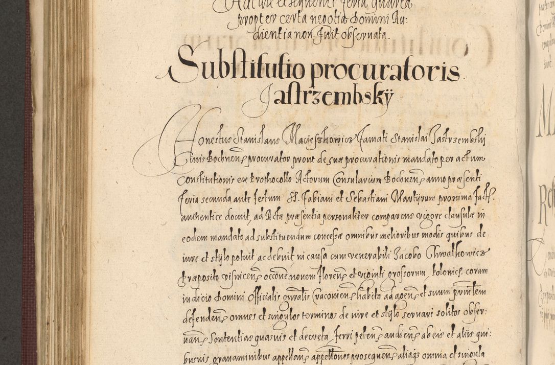 Zdjęcie nr 710 dla obiektu archiwalnego: Acta actorum causarum obligationum institutionum, decretorum, constitutionum, quietonum, resignonum, cessionum, accaeterarum, obseruonum tam iudicialium quam extraiudicialium coram Admondo Reverendo Domino Joanne Zerzynski Canonico, Vicario in Spiritualibus et Officiali generali Cracoviensis Iudice deputati per Illustrissimum ac Reverendissimum Dominum Martinum Szyszkowski Dei et Apostolice Sedis gratia Episcopum Cracoviensis ad Annum Domini Millesimum Sexcentesimum Decimum Septimum Indicatione quindecima Pontificus SS. D. N. D. Pauli Divina providentia Papae V. foeliciter moderni anno ipsus duodecimo continuantur