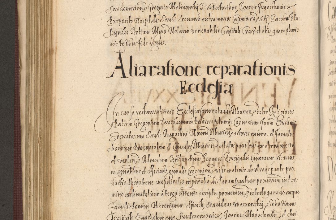 Zdjęcie nr 706 dla obiektu archiwalnego: Acta actorum causarum obligationum institutionum, decretorum, constitutionum, quietonum, resignonum, cessionum, accaeterarum, obseruonum tam iudicialium quam extraiudicialium coram Admondo Reverendo Domino Joanne Zerzynski Canonico, Vicario in Spiritualibus et Officiali generali Cracoviensis Iudice deputati per Illustrissimum ac Reverendissimum Dominum Martinum Szyszkowski Dei et Apostolice Sedis gratia Episcopum Cracoviensis ad Annum Domini Millesimum Sexcentesimum Decimum Septimum Indicatione quindecima Pontificus SS. D. N. D. Pauli Divina providentia Papae V. foeliciter moderni anno ipsus duodecimo continuantur