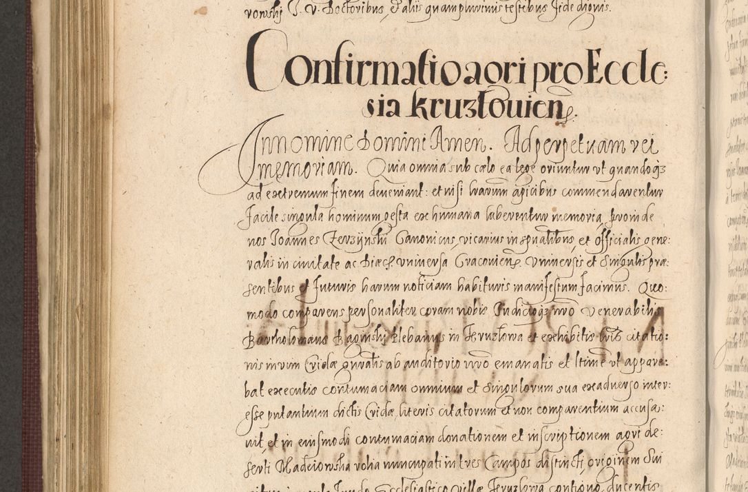 Zdjęcie nr 694 dla obiektu archiwalnego: Acta actorum causarum obligationum institutionum, decretorum, constitutionum, quietonum, resignonum, cessionum, accaeterarum, obseruonum tam iudicialium quam extraiudicialium coram Admondo Reverendo Domino Joanne Zerzynski Canonico, Vicario in Spiritualibus et Officiali generali Cracoviensis Iudice deputati per Illustrissimum ac Reverendissimum Dominum Martinum Szyszkowski Dei et Apostolice Sedis gratia Episcopum Cracoviensis ad Annum Domini Millesimum Sexcentesimum Decimum Septimum Indicatione quindecima Pontificus SS. D. N. D. Pauli Divina providentia Papae V. foeliciter moderni anno ipsus duodecimo continuantur