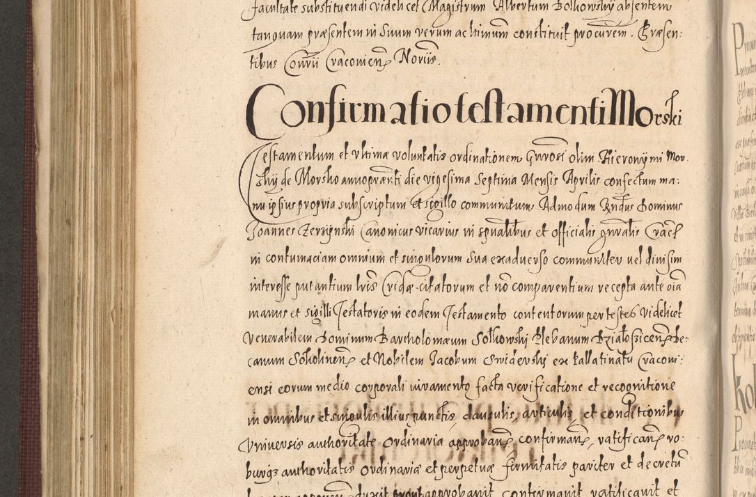 Zdjęcie nr 636 dla obiektu archiwalnego: Acta actorum causarum obligationum institutionum, decretorum, constitutionum, quietonum, resignonum, cessionum, accaeterarum, obseruonum tam iudicialium quam extraiudicialium coram Admondo Reverendo Domino Joanne Zerzynski Canonico, Vicario in Spiritualibus et Officiali generali Cracoviensis Iudice deputati per Illustrissimum ac Reverendissimum Dominum Martinum Szyszkowski Dei et Apostolice Sedis gratia Episcopum Cracoviensis ad Annum Domini Millesimum Sexcentesimum Decimum Septimum Indicatione quindecima Pontificus SS. D. N. D. Pauli Divina providentia Papae V. foeliciter moderni anno ipsus duodecimo continuantur