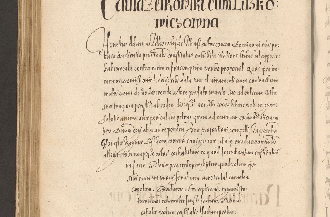 Zdjęcie nr 1100 dla obiektu archiwalnego: Acta actorum causarum obligationum institutionum, decretorum, constitutionum, quietonum, resignonum, cessionum, accaeterarum, obseruonum tam iudicialium quam extraiudicialium coram Admondo Reverendo Domino Joanne Zerzynski Canonico, Vicario in Spiritualibus et Officiali generali Cracoviensis Iudice deputati per Illustrissimum ac Reverendissimum Dominum Martinum Szyszkowski Dei et Apostolice Sedis gratia Episcopum Cracoviensis ad Annum Domini Millesimum Sexcentesimum Decimum Septimum Indicatione quindecima Pontificus SS. D. N. D. Pauli Divina providentia Papae V. foeliciter moderni anno ipsus duodecimo continuantur