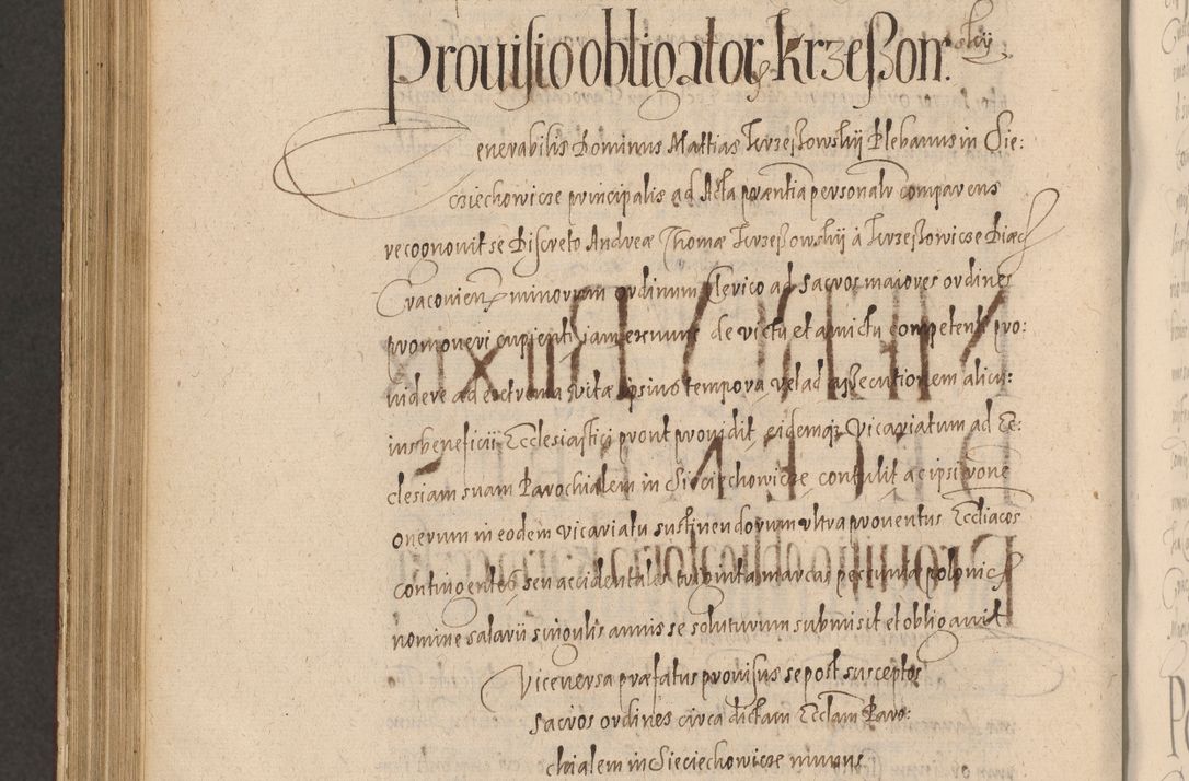 Zdjęcie nr 1098 dla obiektu archiwalnego: Acta actorum causarum obligationum institutionum, decretorum, constitutionum, quietonum, resignonum, cessionum, accaeterarum, obseruonum tam iudicialium quam extraiudicialium coram Admondo Reverendo Domino Joanne Zerzynski Canonico, Vicario in Spiritualibus et Officiali generali Cracoviensis Iudice deputati per Illustrissimum ac Reverendissimum Dominum Martinum Szyszkowski Dei et Apostolice Sedis gratia Episcopum Cracoviensis ad Annum Domini Millesimum Sexcentesimum Decimum Septimum Indicatione quindecima Pontificus SS. D. N. D. Pauli Divina providentia Papae V. foeliciter moderni anno ipsus duodecimo continuantur