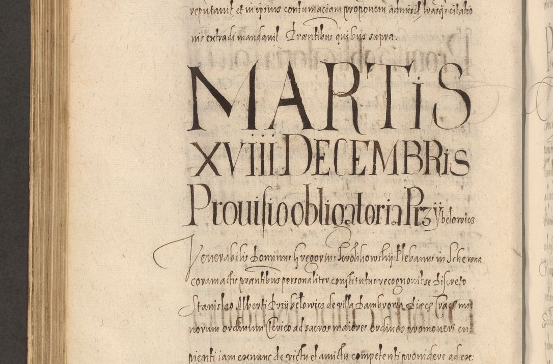 Zdjęcie nr 1094 dla obiektu archiwalnego: Acta actorum causarum obligationum institutionum, decretorum, constitutionum, quietonum, resignonum, cessionum, accaeterarum, obseruonum tam iudicialium quam extraiudicialium coram Admondo Reverendo Domino Joanne Zerzynski Canonico, Vicario in Spiritualibus et Officiali generali Cracoviensis Iudice deputati per Illustrissimum ac Reverendissimum Dominum Martinum Szyszkowski Dei et Apostolice Sedis gratia Episcopum Cracoviensis ad Annum Domini Millesimum Sexcentesimum Decimum Septimum Indicatione quindecima Pontificus SS. D. N. D. Pauli Divina providentia Papae V. foeliciter moderni anno ipsus duodecimo continuantur