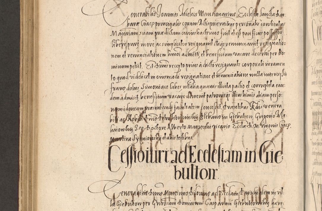 Zdjęcie nr 1056 dla obiektu archiwalnego: Acta actorum causarum obligationum institutionum, decretorum, constitutionum, quietonum, resignonum, cessionum, accaeterarum, obseruonum tam iudicialium quam extraiudicialium coram Admondo Reverendo Domino Joanne Zerzynski Canonico, Vicario in Spiritualibus et Officiali generali Cracoviensis Iudice deputati per Illustrissimum ac Reverendissimum Dominum Martinum Szyszkowski Dei et Apostolice Sedis gratia Episcopum Cracoviensis ad Annum Domini Millesimum Sexcentesimum Decimum Septimum Indicatione quindecima Pontificus SS. D. N. D. Pauli Divina providentia Papae V. foeliciter moderni anno ipsus duodecimo continuantur