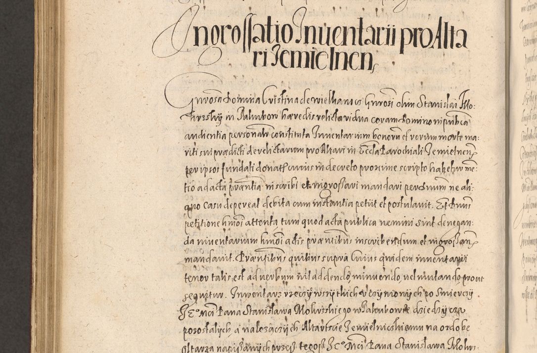 Zdjęcie nr 1046 dla obiektu archiwalnego: Acta actorum causarum obligationum institutionum, decretorum, constitutionum, quietonum, resignonum, cessionum, accaeterarum, obseruonum tam iudicialium quam extraiudicialium coram Admondo Reverendo Domino Joanne Zerzynski Canonico, Vicario in Spiritualibus et Officiali generali Cracoviensis Iudice deputati per Illustrissimum ac Reverendissimum Dominum Martinum Szyszkowski Dei et Apostolice Sedis gratia Episcopum Cracoviensis ad Annum Domini Millesimum Sexcentesimum Decimum Septimum Indicatione quindecima Pontificus SS. D. N. D. Pauli Divina providentia Papae V. foeliciter moderni anno ipsus duodecimo continuantur