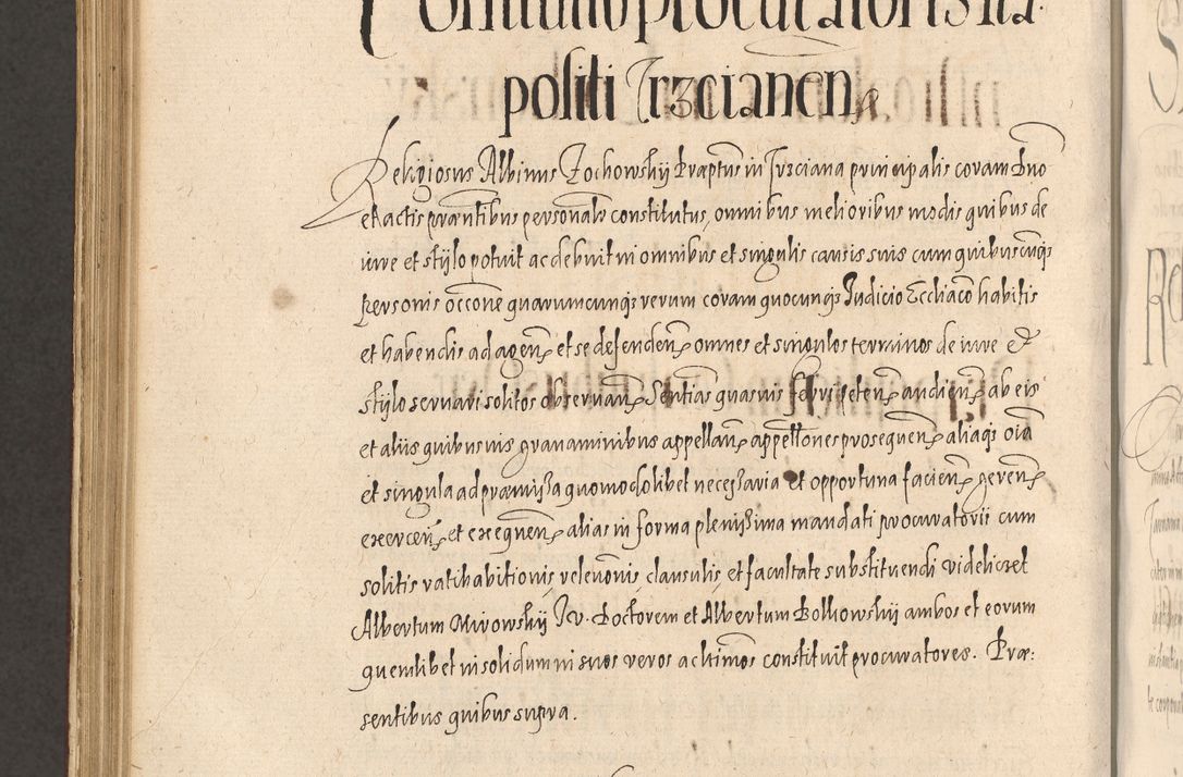 Zdjęcie nr 1038 dla obiektu archiwalnego: Acta actorum causarum obligationum institutionum, decretorum, constitutionum, quietonum, resignonum, cessionum, accaeterarum, obseruonum tam iudicialium quam extraiudicialium coram Admondo Reverendo Domino Joanne Zerzynski Canonico, Vicario in Spiritualibus et Officiali generali Cracoviensis Iudice deputati per Illustrissimum ac Reverendissimum Dominum Martinum Szyszkowski Dei et Apostolice Sedis gratia Episcopum Cracoviensis ad Annum Domini Millesimum Sexcentesimum Decimum Septimum Indicatione quindecima Pontificus SS. D. N. D. Pauli Divina providentia Papae V. foeliciter moderni anno ipsus duodecimo continuantur
