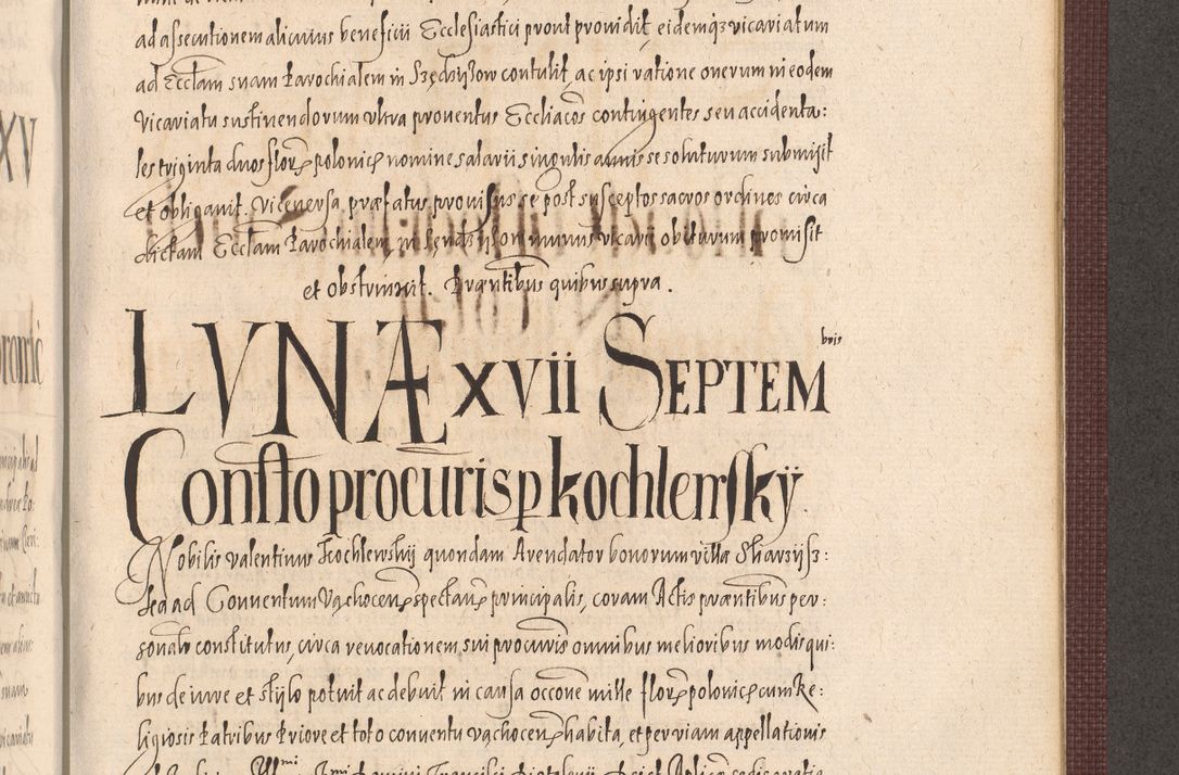 Zdjęcie nr 989 dla obiektu archiwalnego: Acta actorum causarum obligationum institutionum, decretorum, constitutionum, quietonum, resignonum, cessionum, accaeterarum, obseruonum tam iudicialium quam extraiudicialium coram Admondo Reverendo Domino Joanne Zerzynski Canonico, Vicario in Spiritualibus et Officiali generali Cracoviensis Iudice deputati per Illustrissimum ac Reverendissimum Dominum Martinum Szyszkowski Dei et Apostolice Sedis gratia Episcopum Cracoviensis ad Annum Domini Millesimum Sexcentesimum Decimum Septimum Indicatione quindecima Pontificus SS. D. N. D. Pauli Divina providentia Papae V. foeliciter moderni anno ipsus duodecimo continuantur