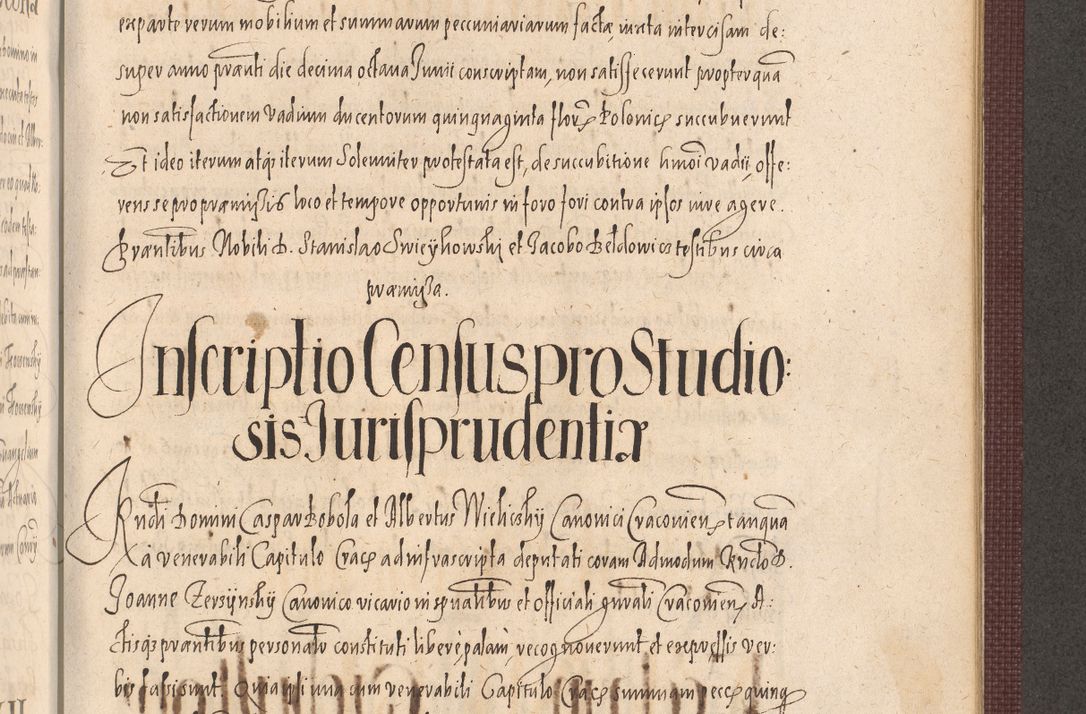 Zdjęcie nr 979 dla obiektu archiwalnego: Acta actorum causarum obligationum institutionum, decretorum, constitutionum, quietonum, resignonum, cessionum, accaeterarum, obseruonum tam iudicialium quam extraiudicialium coram Admondo Reverendo Domino Joanne Zerzynski Canonico, Vicario in Spiritualibus et Officiali generali Cracoviensis Iudice deputati per Illustrissimum ac Reverendissimum Dominum Martinum Szyszkowski Dei et Apostolice Sedis gratia Episcopum Cracoviensis ad Annum Domini Millesimum Sexcentesimum Decimum Septimum Indicatione quindecima Pontificus SS. D. N. D. Pauli Divina providentia Papae V. foeliciter moderni anno ipsus duodecimo continuantur