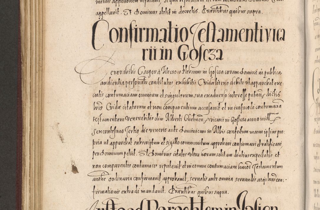 Zdjęcie nr 958 dla obiektu archiwalnego: Acta actorum causarum obligationum institutionum, decretorum, constitutionum, quietonum, resignonum, cessionum, accaeterarum, obseruonum tam iudicialium quam extraiudicialium coram Admondo Reverendo Domino Joanne Zerzynski Canonico, Vicario in Spiritualibus et Officiali generali Cracoviensis Iudice deputati per Illustrissimum ac Reverendissimum Dominum Martinum Szyszkowski Dei et Apostolice Sedis gratia Episcopum Cracoviensis ad Annum Domini Millesimum Sexcentesimum Decimum Septimum Indicatione quindecima Pontificus SS. D. N. D. Pauli Divina providentia Papae V. foeliciter moderni anno ipsus duodecimo continuantur