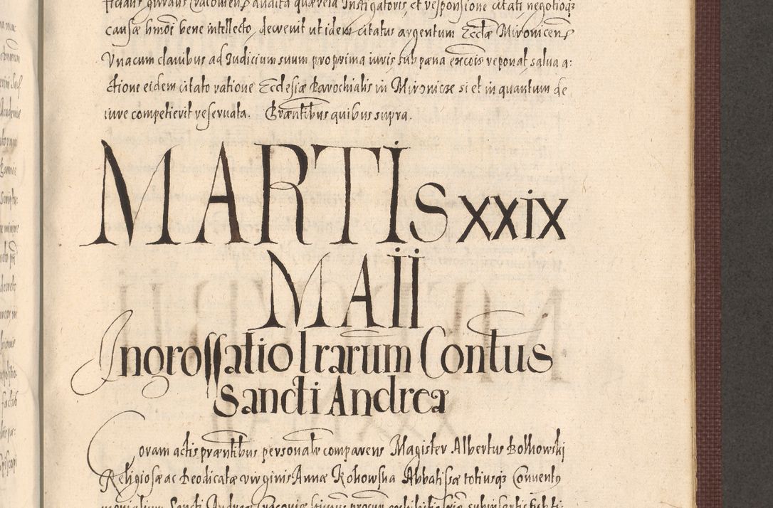 Zdjęcie nr 877 dla obiektu archiwalnego: Acta actorum causarum obligationum institutionum, decretorum, constitutionum, quietonum, resignonum, cessionum, accaeterarum, obseruonum tam iudicialium quam extraiudicialium coram Admondo Reverendo Domino Joanne Zerzynski Canonico, Vicario in Spiritualibus et Officiali generali Cracoviensis Iudice deputati per Illustrissimum ac Reverendissimum Dominum Martinum Szyszkowski Dei et Apostolice Sedis gratia Episcopum Cracoviensis ad Annum Domini Millesimum Sexcentesimum Decimum Septimum Indicatione quindecima Pontificus SS. D. N. D. Pauli Divina providentia Papae V. foeliciter moderni anno ipsus duodecimo continuantur