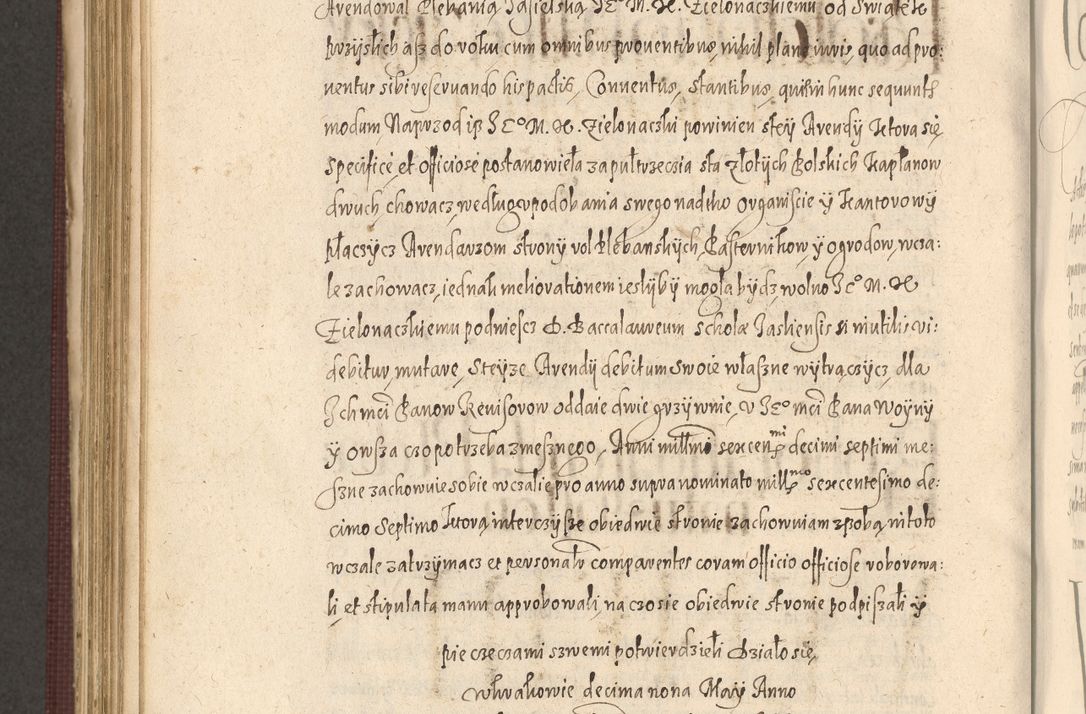 Zdjęcie nr 860 dla obiektu archiwalnego: Acta actorum causarum obligationum institutionum, decretorum, constitutionum, quietonum, resignonum, cessionum, accaeterarum, obseruonum tam iudicialium quam extraiudicialium coram Admondo Reverendo Domino Joanne Zerzynski Canonico, Vicario in Spiritualibus et Officiali generali Cracoviensis Iudice deputati per Illustrissimum ac Reverendissimum Dominum Martinum Szyszkowski Dei et Apostolice Sedis gratia Episcopum Cracoviensis ad Annum Domini Millesimum Sexcentesimum Decimum Septimum Indicatione quindecima Pontificus SS. D. N. D. Pauli Divina providentia Papae V. foeliciter moderni anno ipsus duodecimo continuantur