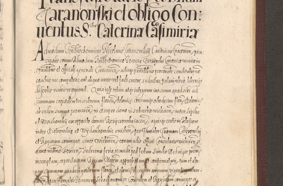 Zdjęcie nr 855 dla obiektu archiwalnego: Acta actorum causarum obligationum institutionum, decretorum, constitutionum, quietonum, resignonum, cessionum, accaeterarum, obseruonum tam iudicialium quam extraiudicialium coram Admondo Reverendo Domino Joanne Zerzynski Canonico, Vicario in Spiritualibus et Officiali generali Cracoviensis Iudice deputati per Illustrissimum ac Reverendissimum Dominum Martinum Szyszkowski Dei et Apostolice Sedis gratia Episcopum Cracoviensis ad Annum Domini Millesimum Sexcentesimum Decimum Septimum Indicatione quindecima Pontificus SS. D. N. D. Pauli Divina providentia Papae V. foeliciter moderni anno ipsus duodecimo continuantur