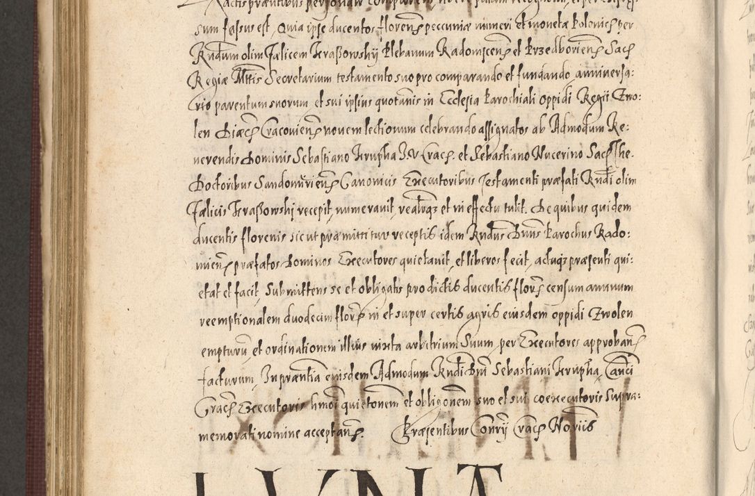 Zdjęcie nr 846 dla obiektu archiwalnego: Acta actorum causarum obligationum institutionum, decretorum, constitutionum, quietonum, resignonum, cessionum, accaeterarum, obseruonum tam iudicialium quam extraiudicialium coram Admondo Reverendo Domino Joanne Zerzynski Canonico, Vicario in Spiritualibus et Officiali generali Cracoviensis Iudice deputati per Illustrissimum ac Reverendissimum Dominum Martinum Szyszkowski Dei et Apostolice Sedis gratia Episcopum Cracoviensis ad Annum Domini Millesimum Sexcentesimum Decimum Septimum Indicatione quindecima Pontificus SS. D. N. D. Pauli Divina providentia Papae V. foeliciter moderni anno ipsus duodecimo continuantur