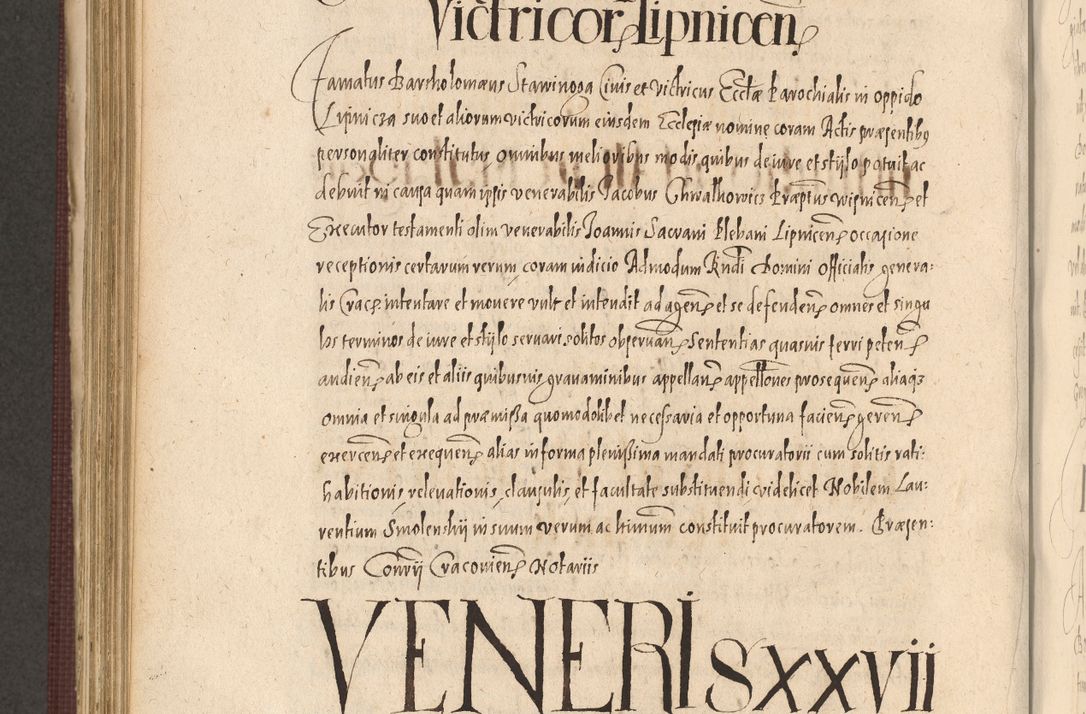 Zdjęcie nr 816 dla obiektu archiwalnego: Acta actorum causarum obligationum institutionum, decretorum, constitutionum, quietonum, resignonum, cessionum, accaeterarum, obseruonum tam iudicialium quam extraiudicialium coram Admondo Reverendo Domino Joanne Zerzynski Canonico, Vicario in Spiritualibus et Officiali generali Cracoviensis Iudice deputati per Illustrissimum ac Reverendissimum Dominum Martinum Szyszkowski Dei et Apostolice Sedis gratia Episcopum Cracoviensis ad Annum Domini Millesimum Sexcentesimum Decimum Septimum Indicatione quindecima Pontificus SS. D. N. D. Pauli Divina providentia Papae V. foeliciter moderni anno ipsus duodecimo continuantur