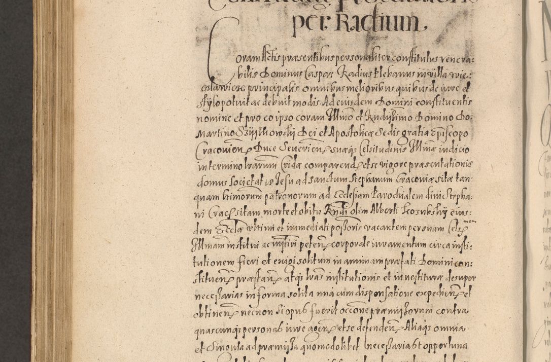 Zdjęcie nr 1110 dla obiektu archiwalnego: Acta actorum causarum obligationum institutionum, decretorum, constitutionum, quietonum, resignonum, cessionum, accaeterarum, obseruonum tam iudicialium quam extraiudicialium coram Admondo Reverendo Domino Joanne Zerzynski Canonico, Vicario in Spiritualibus et Officiali generali Cracoviensis Iudice deputati per Illustrissimum ac Reverendissimum Dominum Martinum Szyszkowski Dei et Apostolice Sedis gratia Episcopum Cracoviensis ad Annum Domini Millesimum Sexcentesimum Decimum Septimum Indicatione quindecima Pontificus SS. D. N. D. Pauli Divina providentia Papae V. foeliciter moderni anno ipsus duodecimo continuantur