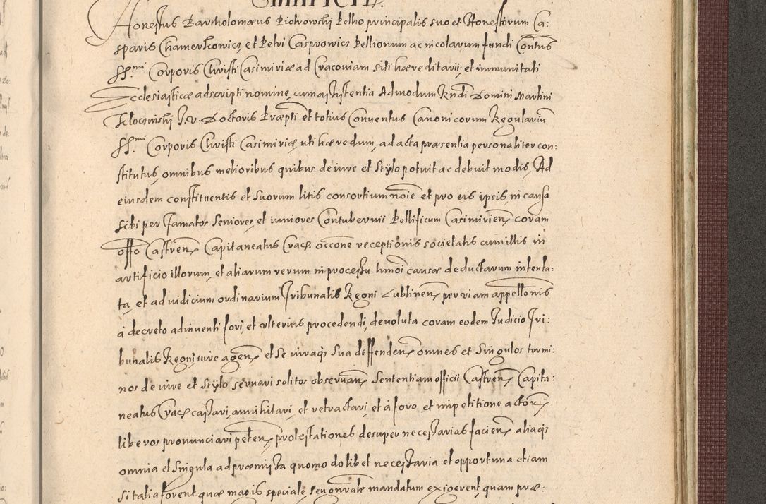 Zdjęcie nr 1295 dla obiektu archiwalnego: Acta actorum causarum obligationum institutionum, decretorum, constitutionum, quietonum, resignonum, cessionum, accaeterarum, obseruonum tam iudicialium quam extraiudicialium coram Admondo Reverendo Domino Joanne Zerzynski Canonico, Vicario in Spiritualibus et Officiali generali Cracoviensis Iudice deputati per Illustrissimum ac Reverendissimum Dominum Martinum Szyszkowski Dei et Apostolice Sedis gratia Episcopum Cracoviensis ad Annum Domini Millesimum Sexcentesimum Decimum Septimum Indicatione quindecima Pontificus SS. D. N. D. Pauli Divina providentia Papae V. foeliciter moderni anno ipsus duodecimo continuantur