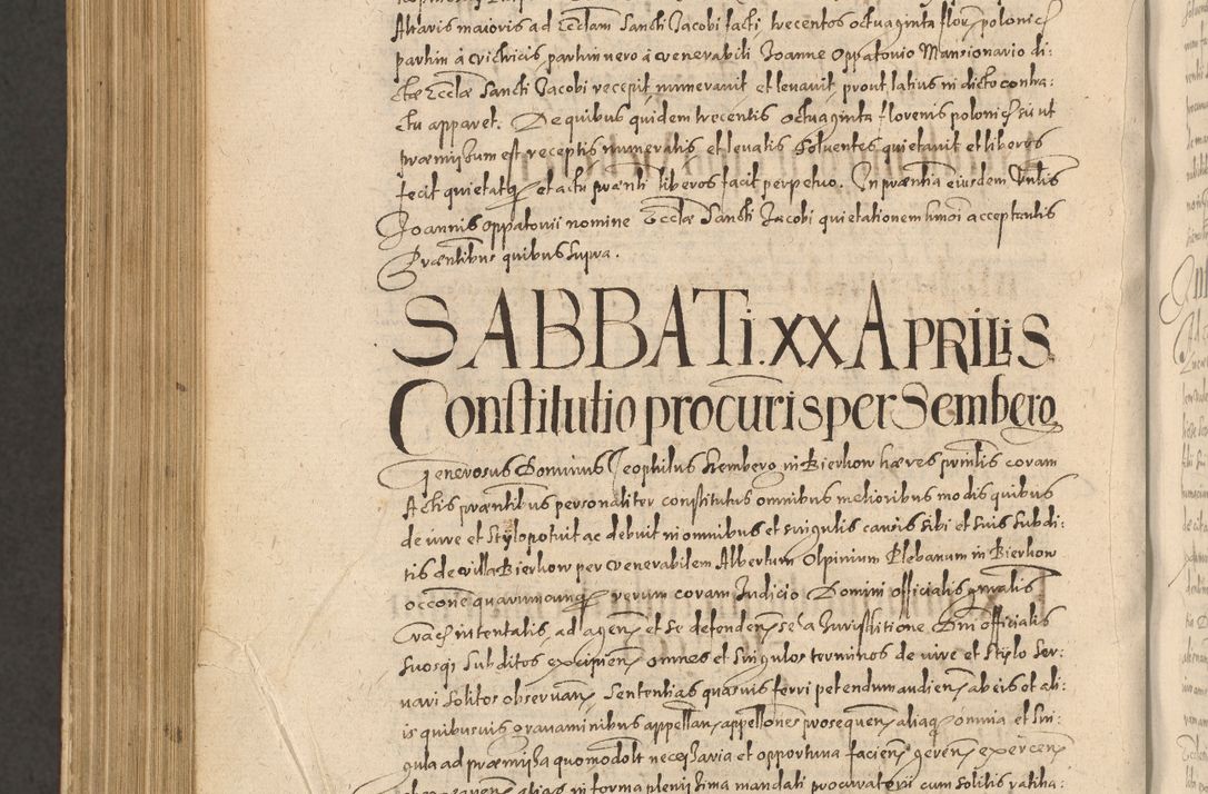 Zdjęcie nr 1238 dla obiektu archiwalnego: Acta actorum causarum obligationum institutionum, decretorum, constitutionum, quietonum, resignonum, cessionum, accaeterarum, obseruonum tam iudicialium quam extraiudicialium coram Admondo Reverendo Domino Joanne Zerzynski Canonico, Vicario in Spiritualibus et Officiali generali Cracoviensis Iudice deputati per Illustrissimum ac Reverendissimum Dominum Martinum Szyszkowski Dei et Apostolice Sedis gratia Episcopum Cracoviensis ad Annum Domini Millesimum Sexcentesimum Decimum Septimum Indicatione quindecima Pontificus SS. D. N. D. Pauli Divina providentia Papae V. foeliciter moderni anno ipsus duodecimo continuantur