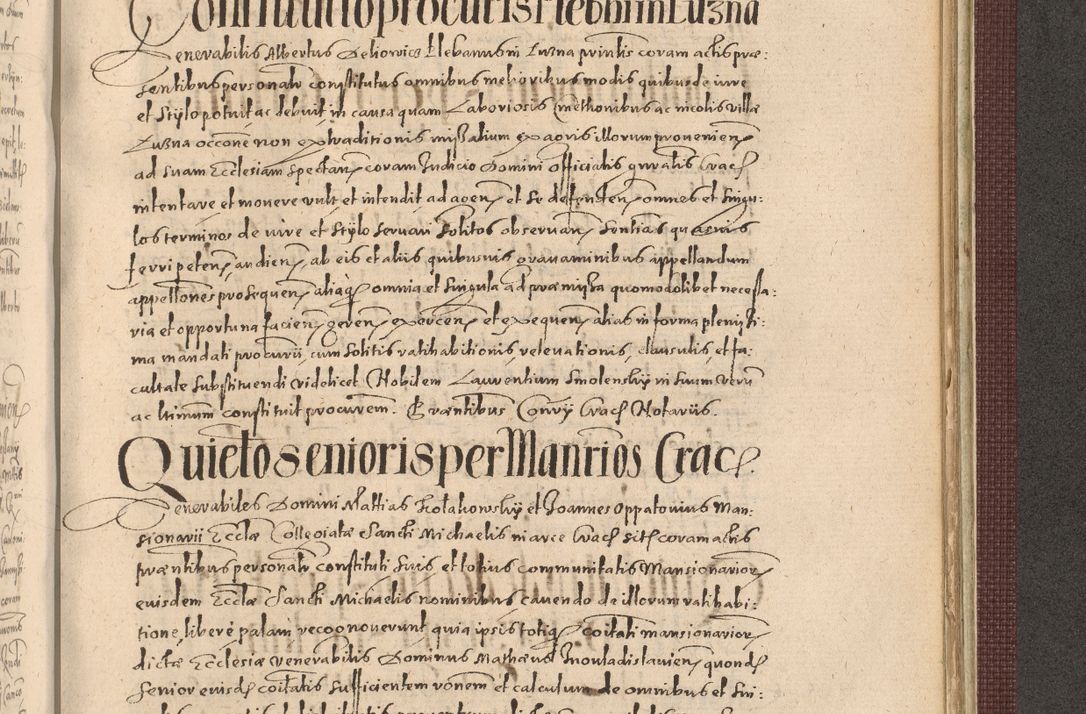 Zdjęcie nr 1227 dla obiektu archiwalnego: Acta actorum causarum obligationum institutionum, decretorum, constitutionum, quietonum, resignonum, cessionum, accaeterarum, obseruonum tam iudicialium quam extraiudicialium coram Admondo Reverendo Domino Joanne Zerzynski Canonico, Vicario in Spiritualibus et Officiali generali Cracoviensis Iudice deputati per Illustrissimum ac Reverendissimum Dominum Martinum Szyszkowski Dei et Apostolice Sedis gratia Episcopum Cracoviensis ad Annum Domini Millesimum Sexcentesimum Decimum Septimum Indicatione quindecima Pontificus SS. D. N. D. Pauli Divina providentia Papae V. foeliciter moderni anno ipsus duodecimo continuantur