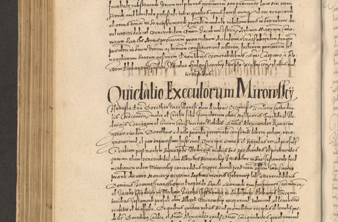 Zdjęcie nr 1212 dla obiektu archiwalnego: Acta actorum causarum obligationum institutionum, decretorum, constitutionum, quietonum, resignonum, cessionum, accaeterarum, obseruonum tam iudicialium quam extraiudicialium coram Admondo Reverendo Domino Joanne Zerzynski Canonico, Vicario in Spiritualibus et Officiali generali Cracoviensis Iudice deputati per Illustrissimum ac Reverendissimum Dominum Martinum Szyszkowski Dei et Apostolice Sedis gratia Episcopum Cracoviensis ad Annum Domini Millesimum Sexcentesimum Decimum Septimum Indicatione quindecima Pontificus SS. D. N. D. Pauli Divina providentia Papae V. foeliciter moderni anno ipsus duodecimo continuantur