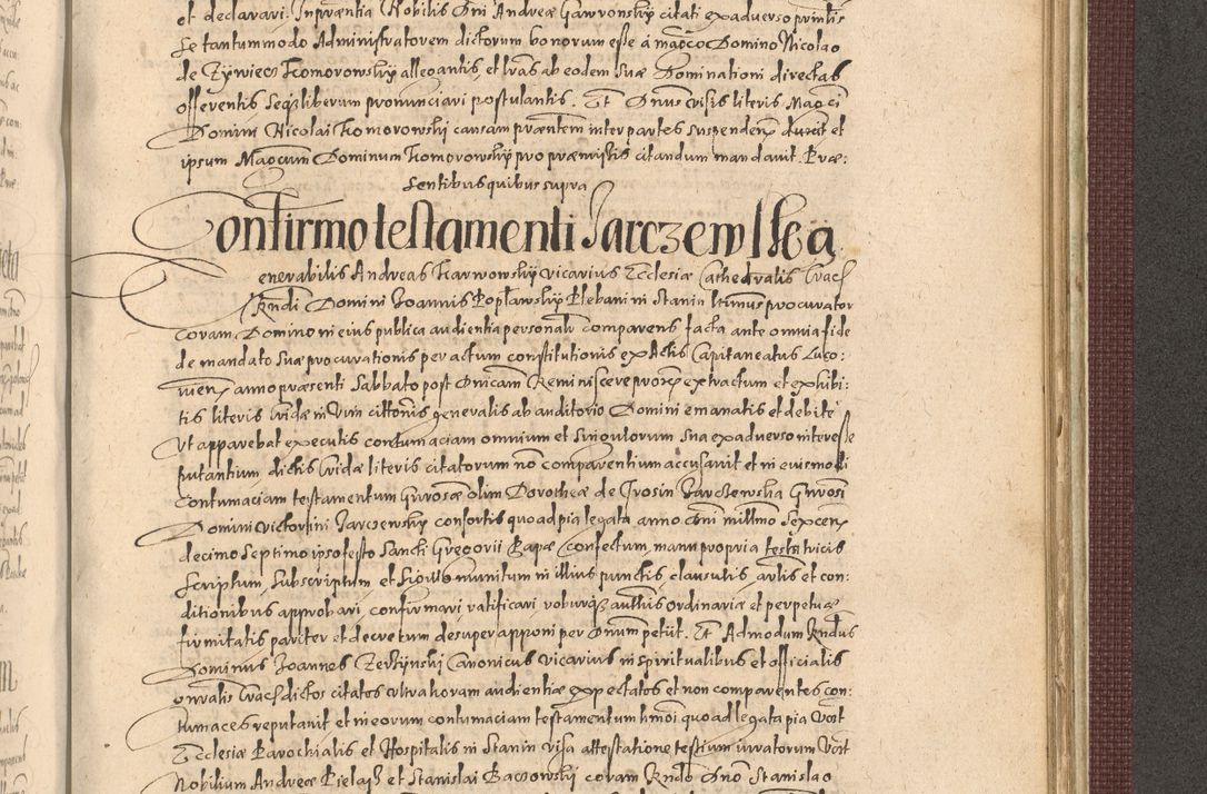 Zdjęcie nr 1199 dla obiektu archiwalnego: Acta actorum causarum obligationum institutionum, decretorum, constitutionum, quietonum, resignonum, cessionum, accaeterarum, obseruonum tam iudicialium quam extraiudicialium coram Admondo Reverendo Domino Joanne Zerzynski Canonico, Vicario in Spiritualibus et Officiali generali Cracoviensis Iudice deputati per Illustrissimum ac Reverendissimum Dominum Martinum Szyszkowski Dei et Apostolice Sedis gratia Episcopum Cracoviensis ad Annum Domini Millesimum Sexcentesimum Decimum Septimum Indicatione quindecima Pontificus SS. D. N. D. Pauli Divina providentia Papae V. foeliciter moderni anno ipsus duodecimo continuantur