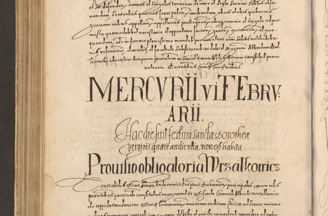 Zdjęcie nr 1158 dla obiektu archiwalnego: Acta actorum causarum obligationum institutionum, decretorum, constitutionum, quietonum, resignonum, cessionum, accaeterarum, obseruonum tam iudicialium quam extraiudicialium coram Admondo Reverendo Domino Joanne Zerzynski Canonico, Vicario in Spiritualibus et Officiali generali Cracoviensis Iudice deputati per Illustrissimum ac Reverendissimum Dominum Martinum Szyszkowski Dei et Apostolice Sedis gratia Episcopum Cracoviensis ad Annum Domini Millesimum Sexcentesimum Decimum Septimum Indicatione quindecima Pontificus SS. D. N. D. Pauli Divina providentia Papae V. foeliciter moderni anno ipsus duodecimo continuantur