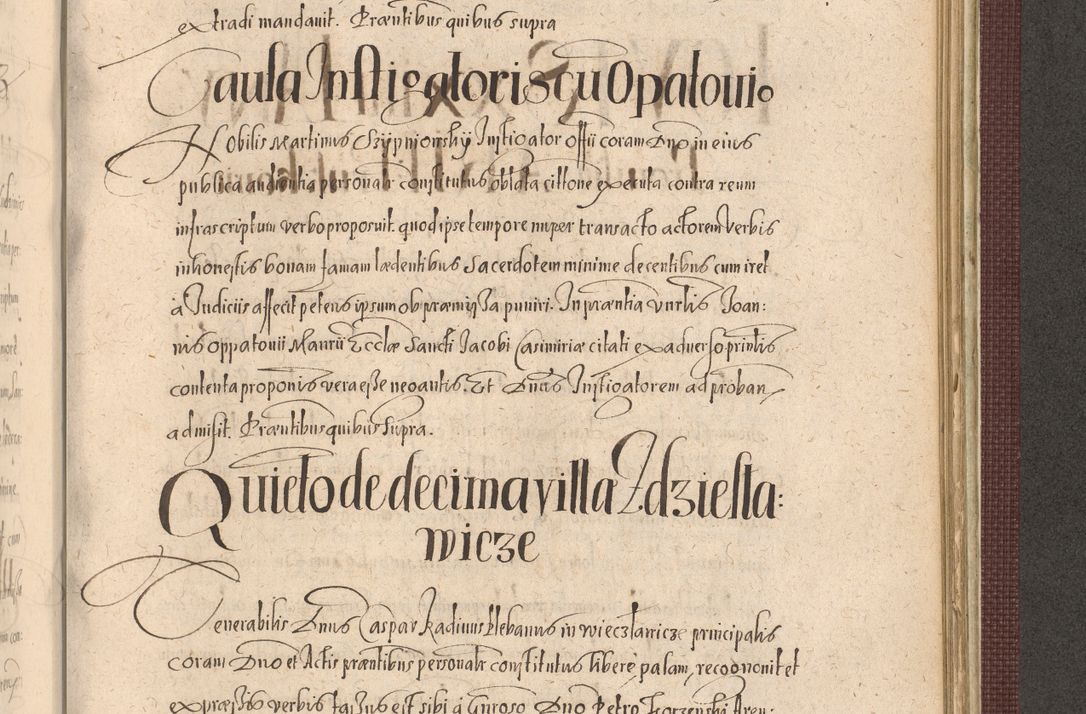 Zdjęcie nr 1143 dla obiektu archiwalnego: Acta actorum causarum obligationum institutionum, decretorum, constitutionum, quietonum, resignonum, cessionum, accaeterarum, obseruonum tam iudicialium quam extraiudicialium coram Admondo Reverendo Domino Joanne Zerzynski Canonico, Vicario in Spiritualibus et Officiali generali Cracoviensis Iudice deputati per Illustrissimum ac Reverendissimum Dominum Martinum Szyszkowski Dei et Apostolice Sedis gratia Episcopum Cracoviensis ad Annum Domini Millesimum Sexcentesimum Decimum Septimum Indicatione quindecima Pontificus SS. D. N. D. Pauli Divina providentia Papae V. foeliciter moderni anno ipsus duodecimo continuantur