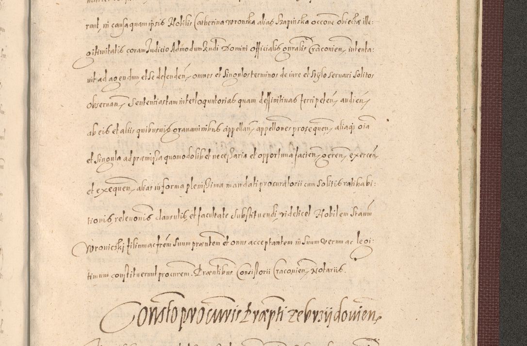 Zdjęcie nr 1527 dla obiektu archiwalnego: Acta actorum causarum obligationum institutionum, decretorum, constitutionum, quietonum, resignonum, cessionum, accaeterarum, obseruonum tam iudicialium quam extraiudicialium coram Admondo Reverendo Domino Joanne Zerzynski Canonico, Vicario in Spiritualibus et Officiali generali Cracoviensis Iudice deputati per Illustrissimum ac Reverendissimum Dominum Martinum Szyszkowski Dei et Apostolice Sedis gratia Episcopum Cracoviensis ad Annum Domini Millesimum Sexcentesimum Decimum Septimum Indicatione quindecima Pontificus SS. D. N. D. Pauli Divina providentia Papae V. foeliciter moderni anno ipsus duodecimo continuantur