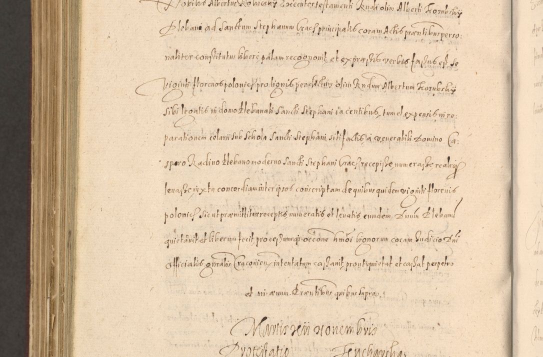Zdjęcie nr 1490 dla obiektu archiwalnego: Acta actorum causarum obligationum institutionum, decretorum, constitutionum, quietonum, resignonum, cessionum, accaeterarum, obseruonum tam iudicialium quam extraiudicialium coram Admondo Reverendo Domino Joanne Zerzynski Canonico, Vicario in Spiritualibus et Officiali generali Cracoviensis Iudice deputati per Illustrissimum ac Reverendissimum Dominum Martinum Szyszkowski Dei et Apostolice Sedis gratia Episcopum Cracoviensis ad Annum Domini Millesimum Sexcentesimum Decimum Septimum Indicatione quindecima Pontificus SS. D. N. D. Pauli Divina providentia Papae V. foeliciter moderni anno ipsus duodecimo continuantur